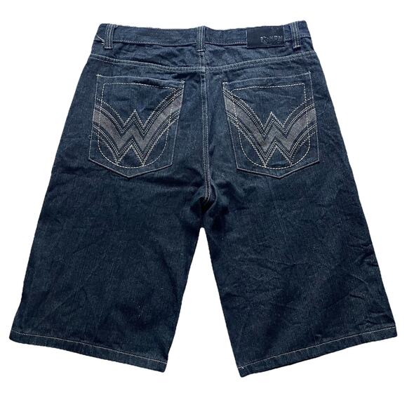 NBN Gear Jean Shorts Y2K Baggy Hip Hop Skater Club Grunge Size 38 Black - Picture 1 of 5